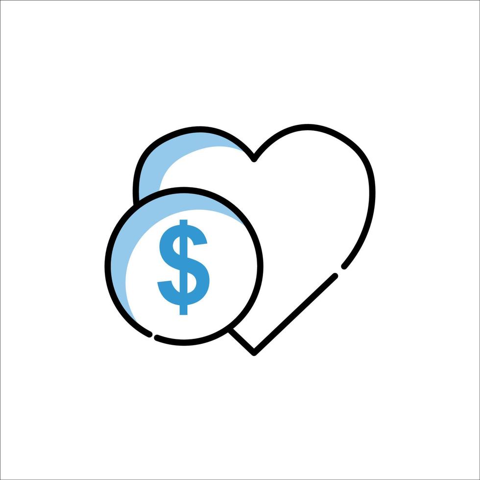 icône de coeur avec dollar. symbole de charité, don. conception colorée de ligne à deux tons. l'icône peut être utilisée pour l'icône d'application, l'icône Web, l'infographie. trait modifiable. vecteur de modèle de conception