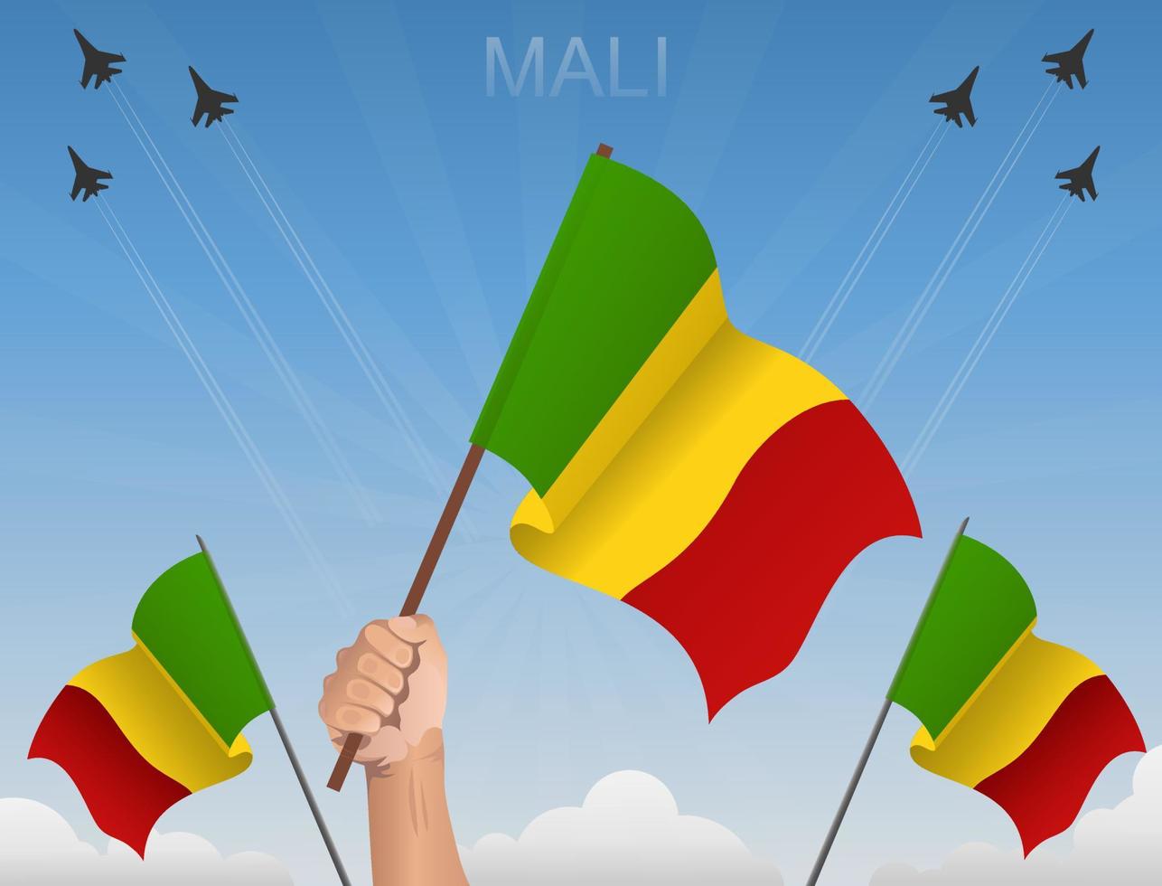 drapeaux mali flottant sous le ciel bleu vecteur