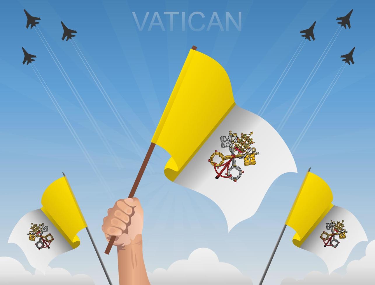 drapeaux du vatican volant sous le ciel bleu vecteur