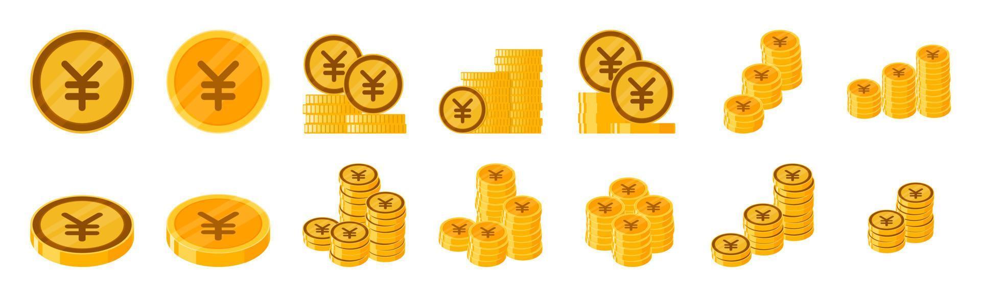 jeu d'icônes de pièce de monnaie en yen japonais vecteur