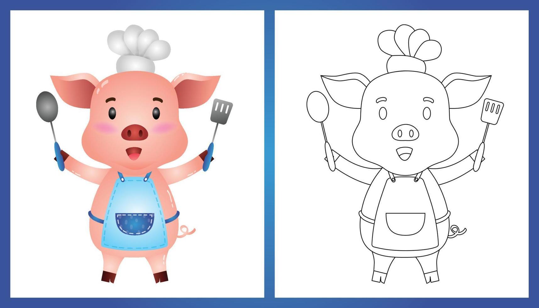 livre de coloriage avec un mignon petit chef cochon vecteur