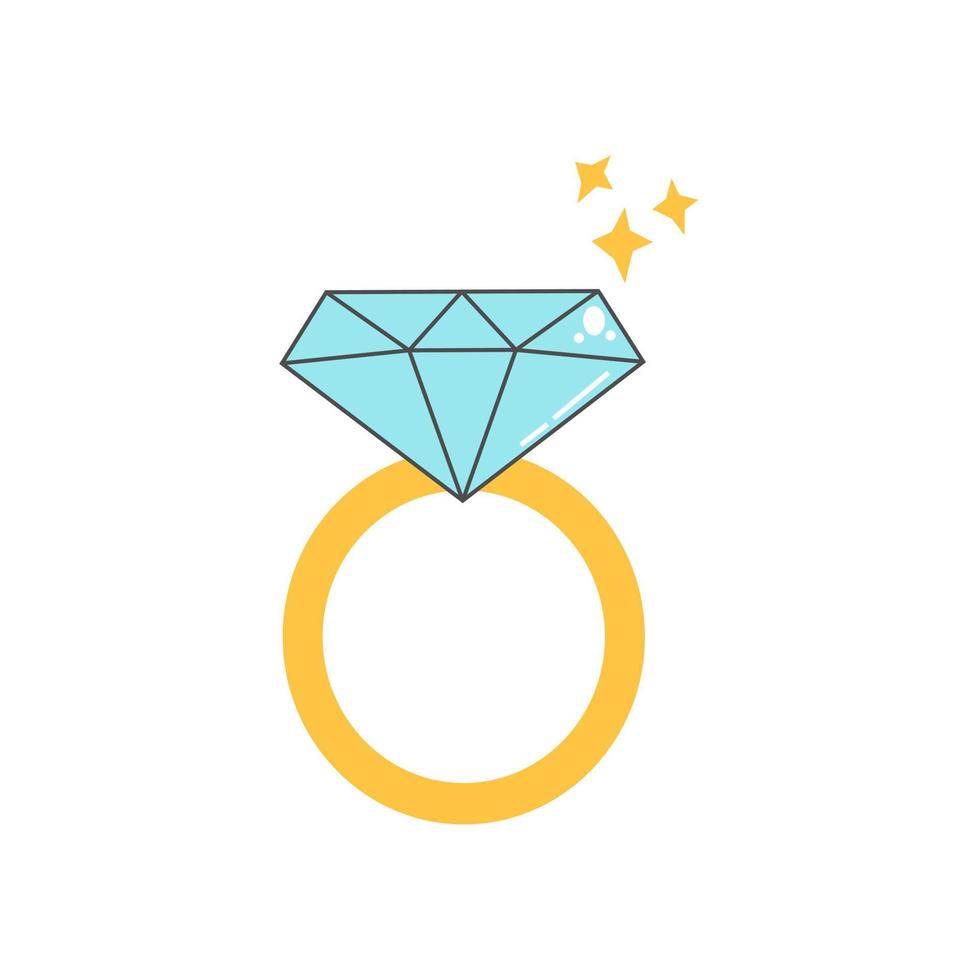 illustration vectorielle plane de bague en diamant de mariage mignon vecteur