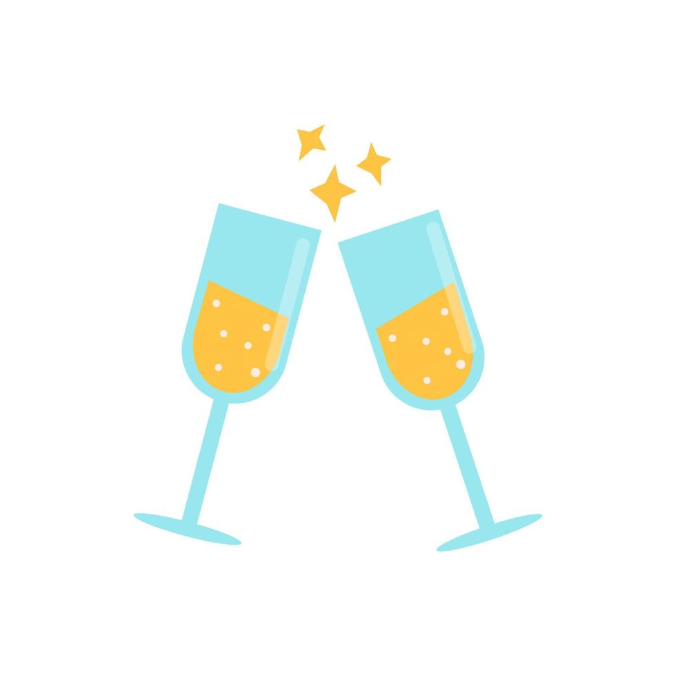 deux verres à champagne, 14 février, saint valentin, plat, vecteur, illustration vecteur