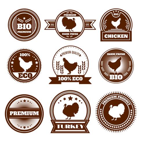 Emblèmes de dinde au poulet Eco Farm vecteur