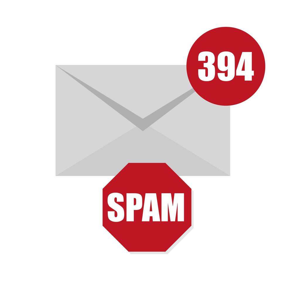 illustration vectorielle de l'icône d'enveloppe de spam avec compteur et panneau rouge sur blanc vecteur