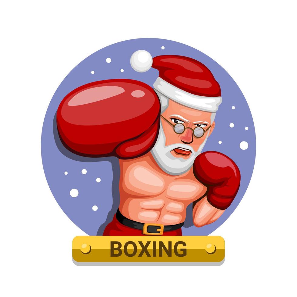 boxeur en costume de père Noël. sport de boxe dans le concept de personnage de saison de noël en vecteur d'illustration de dessin animé