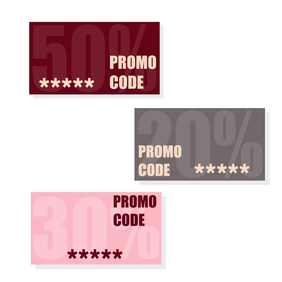 code promo, code promo. jeu de cartes vectorielles à plat sur fond blanc. vecteur