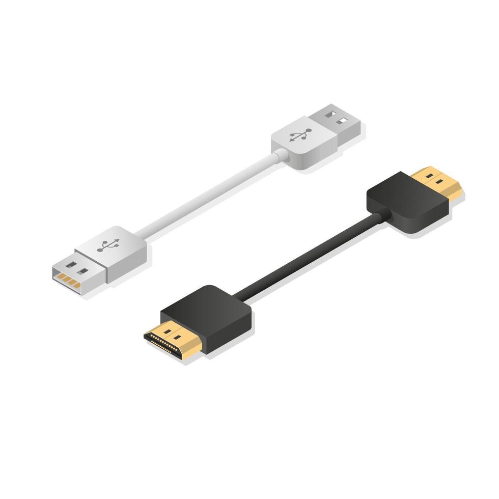 câble usb et hdmi vecteur d'illustration isométrique réaliste isolé sur fond blanc