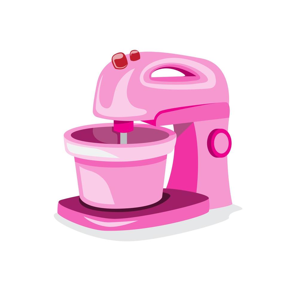 batteur sur socle rose, robot culinaire, ustensiles de cuisine, vecteur d'illustration plat de dessin animé d'outil de cuisson