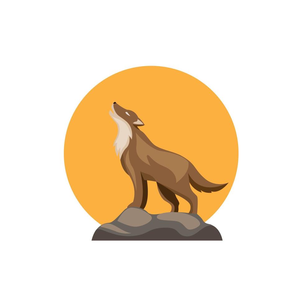 hurlement de loup à la lune jaune, symbool dans le vecteur d'illustration de dessin animé isolé sur fond blanc