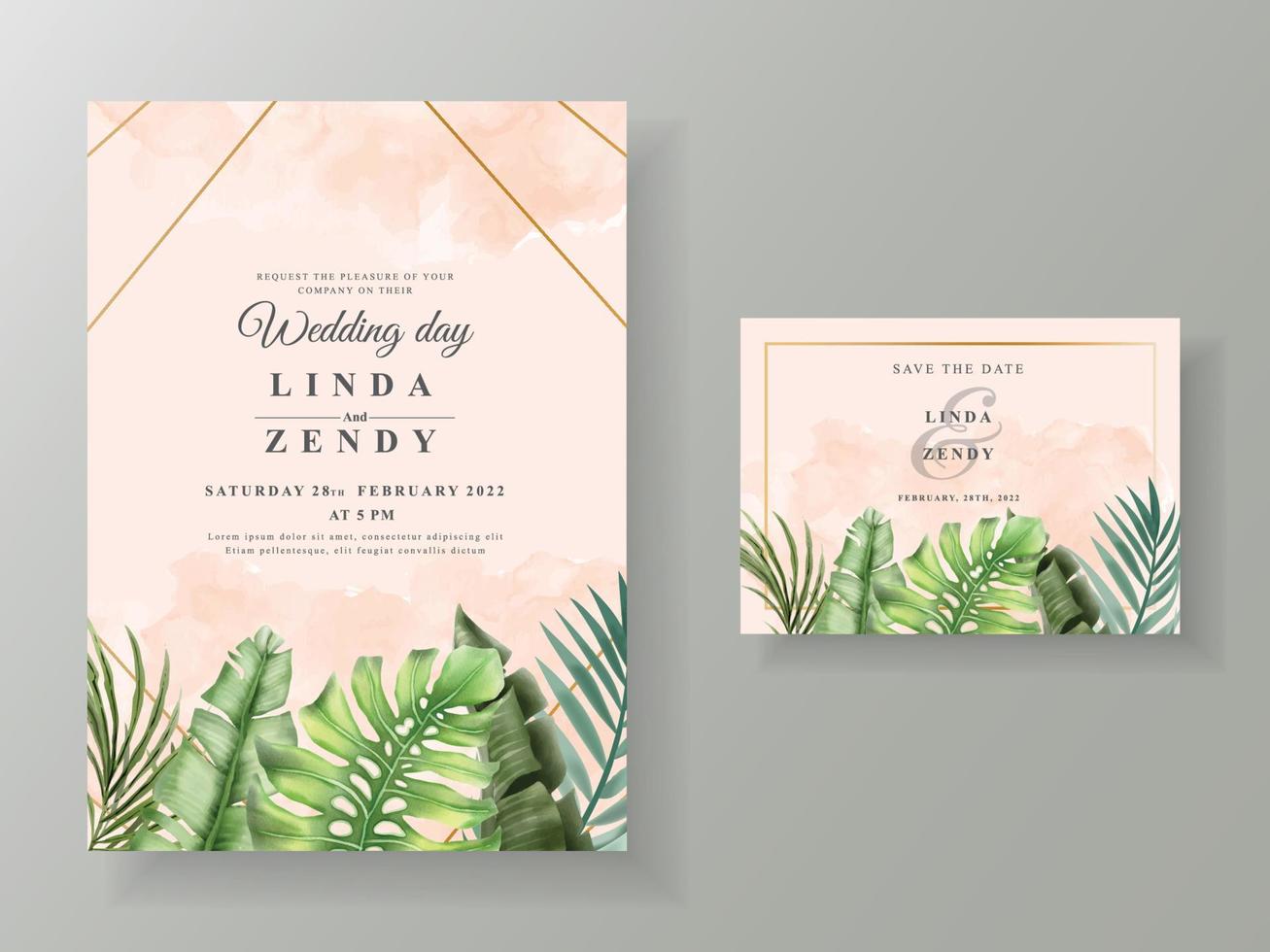 cartes d'invitation de mariage tropical floral vecteur