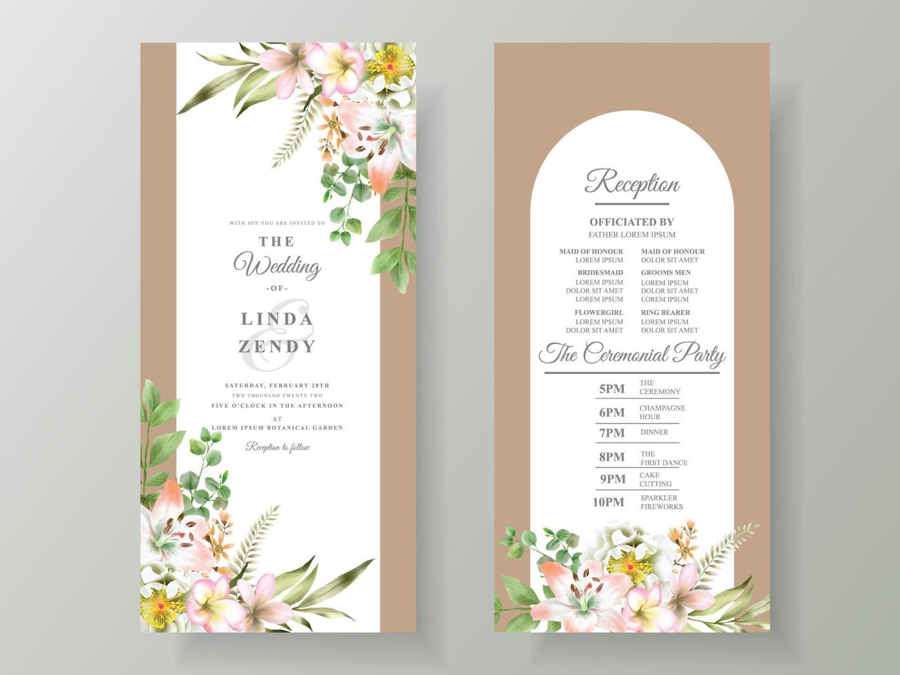 cartes d'invitation de mariage tropical floral vecteur