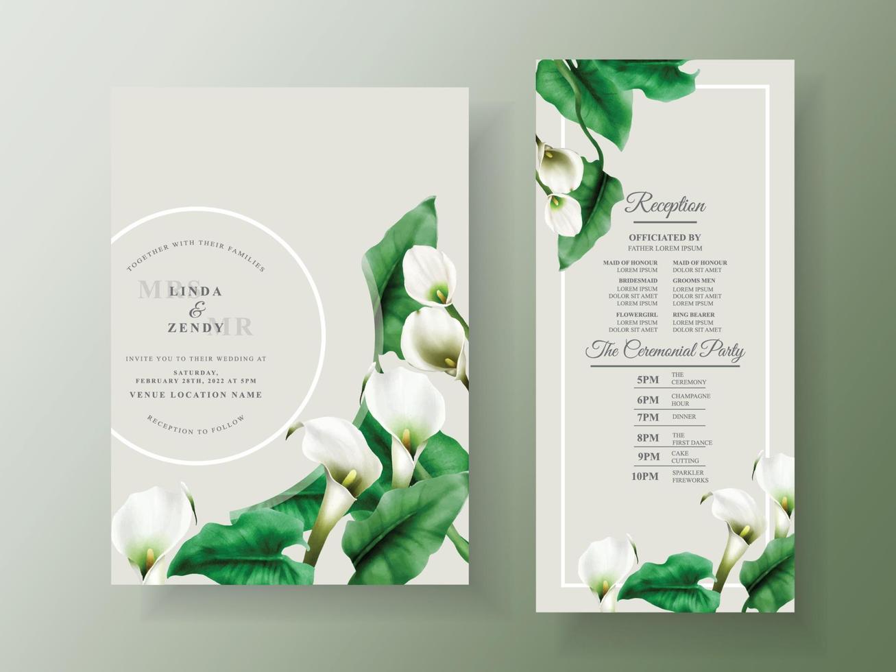 modèle d'invitation de mariage cala of lily vecteur