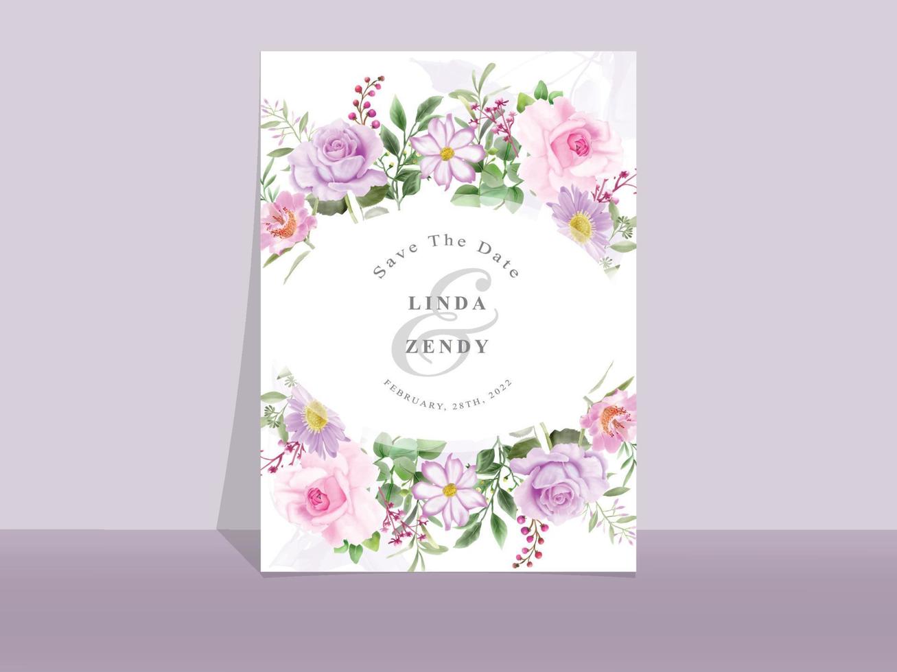 beau modèle d'invitation de mariage rose rose et violet vecteur