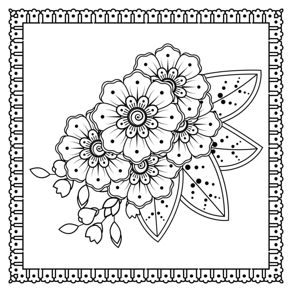 fleur de mehndi pour henné, mehndi, tatouage, décoration. ornement décoratif dans un style oriental ethnique, ornement de griffonnage, dessin à la main de contour. page de livre de coloriage. vecteur