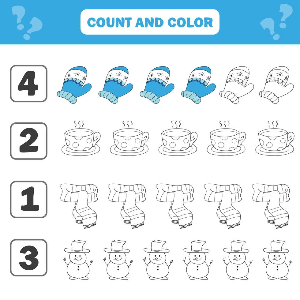 compte et jeu de couleurs pour les enfants d'âge préscolaire - articles d'hiver et de noël vecteur
