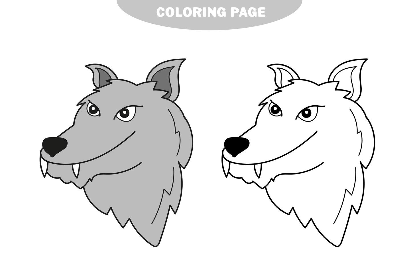 coloriage simple. tête de loup à colorier, livre de coloriage pour les enfants d'âge préscolaire vecteur