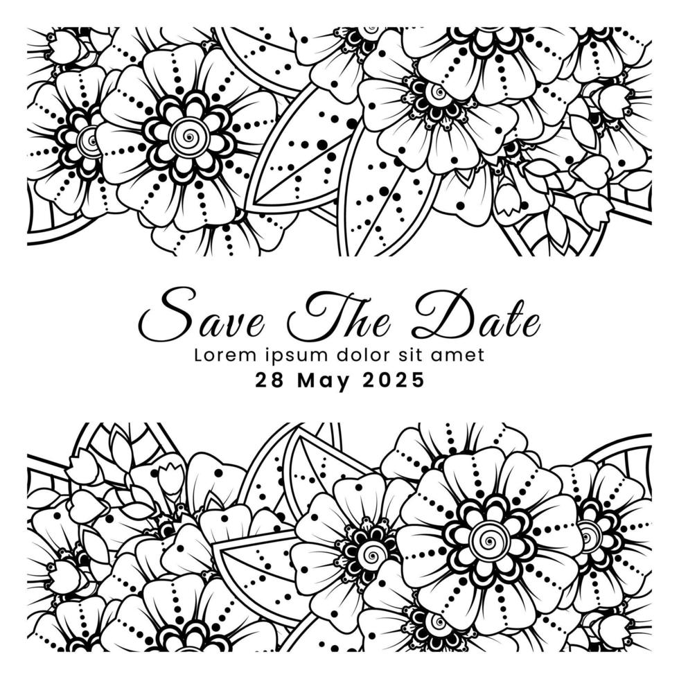 réservez la date avec la fleur de mehndi. décoration en ornement oriental ethnique, doodle. vecteur