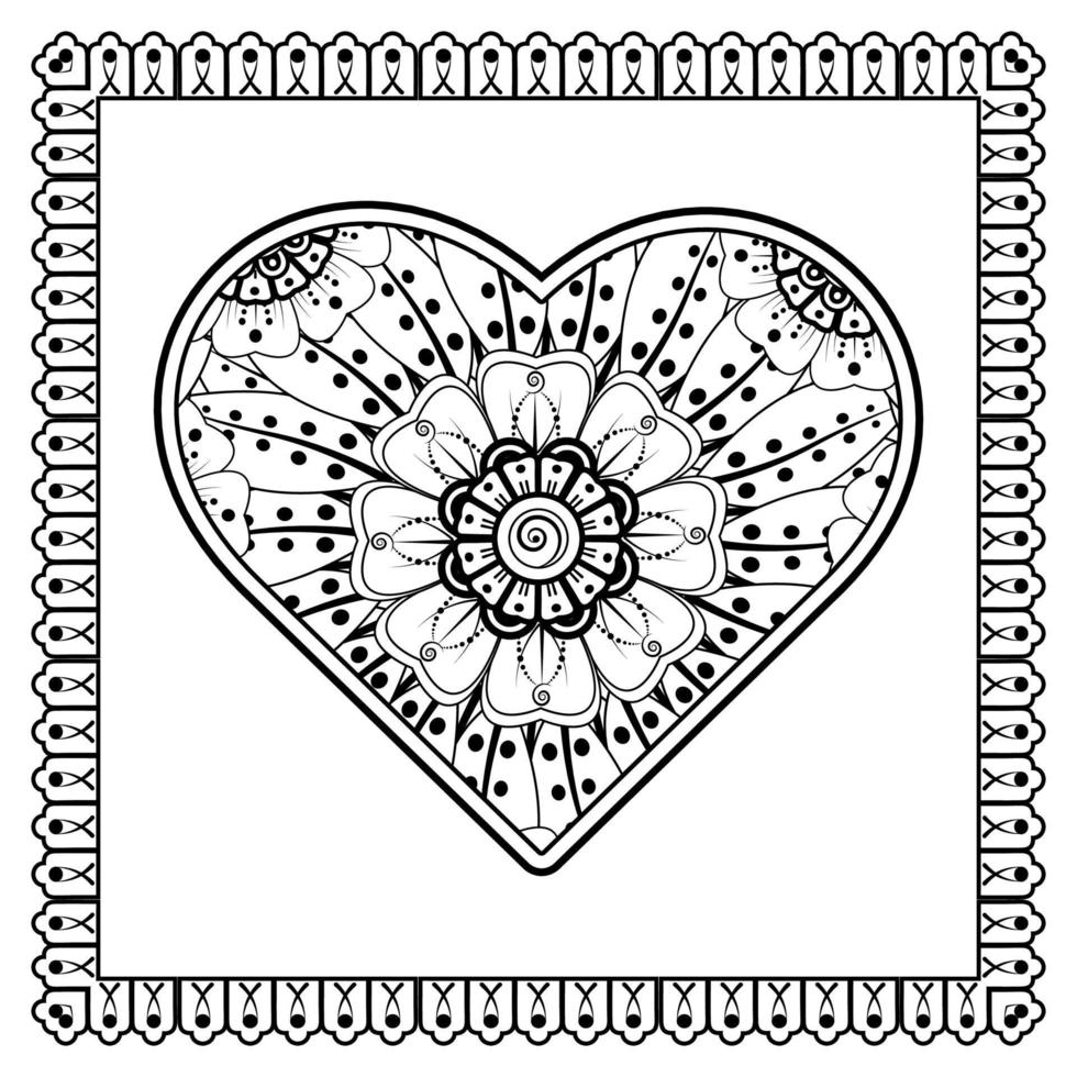 fleur de mehndi avec cadre en forme de coeur. décoration en ornement oriental ethnique, doodle. vecteur