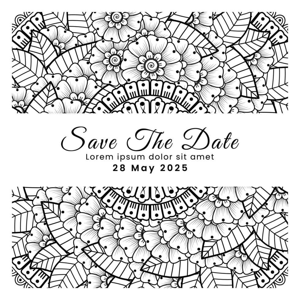 réservez la date avec la fleur de mehndi. décoration en ornement oriental ethnique, doodle. vecteur