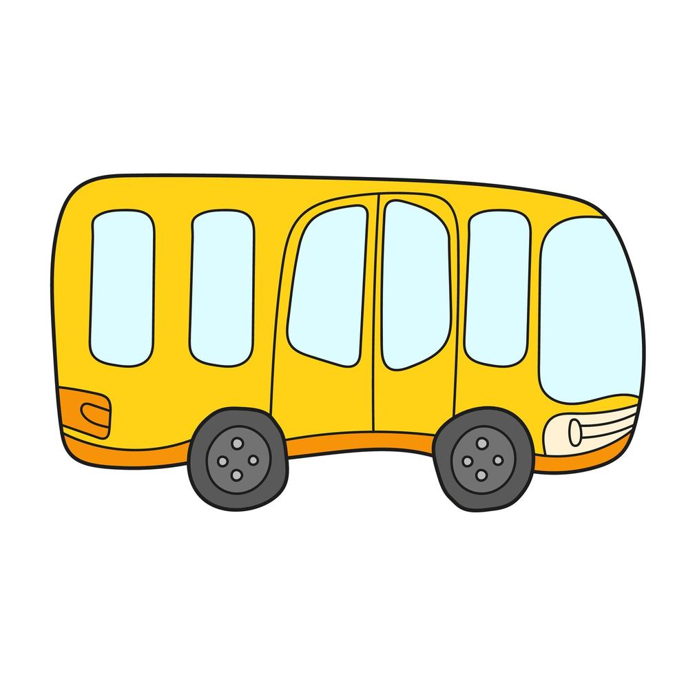 icône de dessin animé simple. autobus scolaire jaune compact de dessin animé avec de grandes fenêtres vecteur