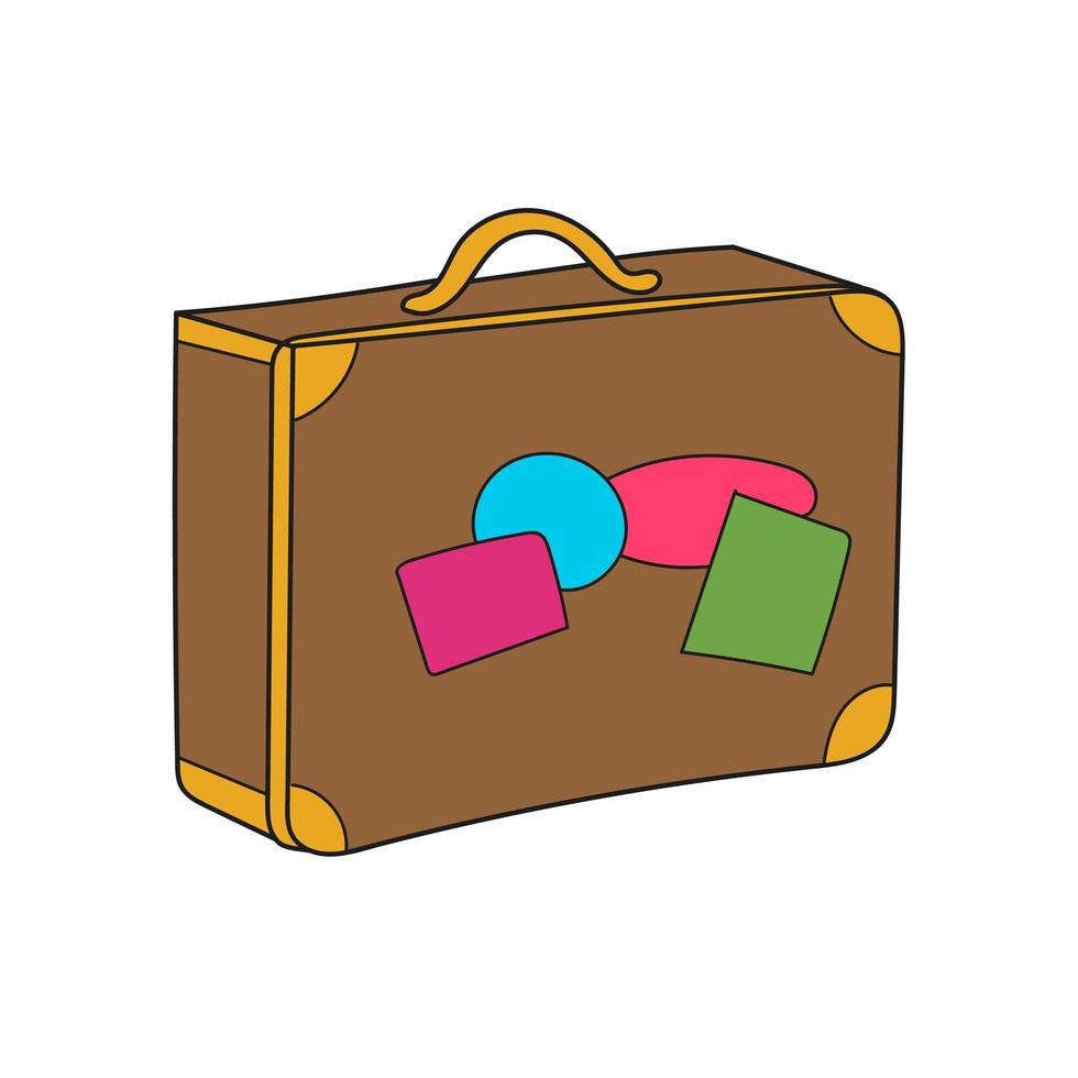 icône de dessin animé simple. valise de dessin animé avec des autocollants de voyage, illustration vectorielle vecteur