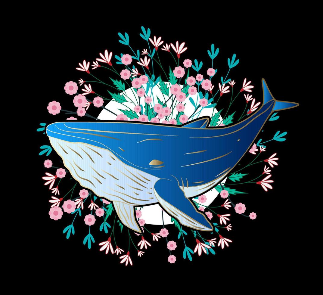 la conception d'illustration de baleine pour sukajan est un tissu ou un t-shirt traditionnel japonais avec des t-shirts pour hommes de broderie numérique dessinée à la main été décontracté à manches courtes hip hop t-shirt streetwear vecteur