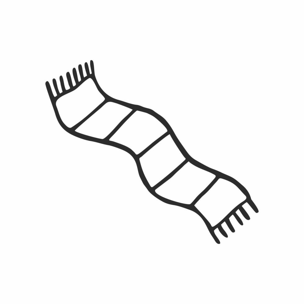 écharpe tricotée à rayures chaudes isolée sur fond blanc. illustration vectorielle de doodle plat. coloration, en traçant une seule ligne noire. un croquis de l'écharpe, élément de design, icône. vecteur