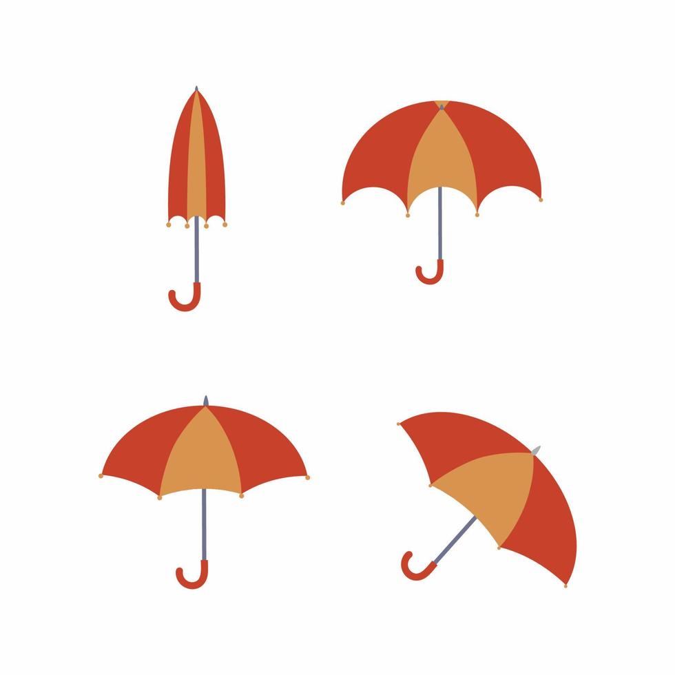 ensemble d'illustrations pour enfants de parapluies de la pluie. illustration vectorielle de dessin animé automne. un ensemble d'éléments, une icône et un autocollant. autocollants pour livres pour enfants, dessin à la maternelle. vecteur