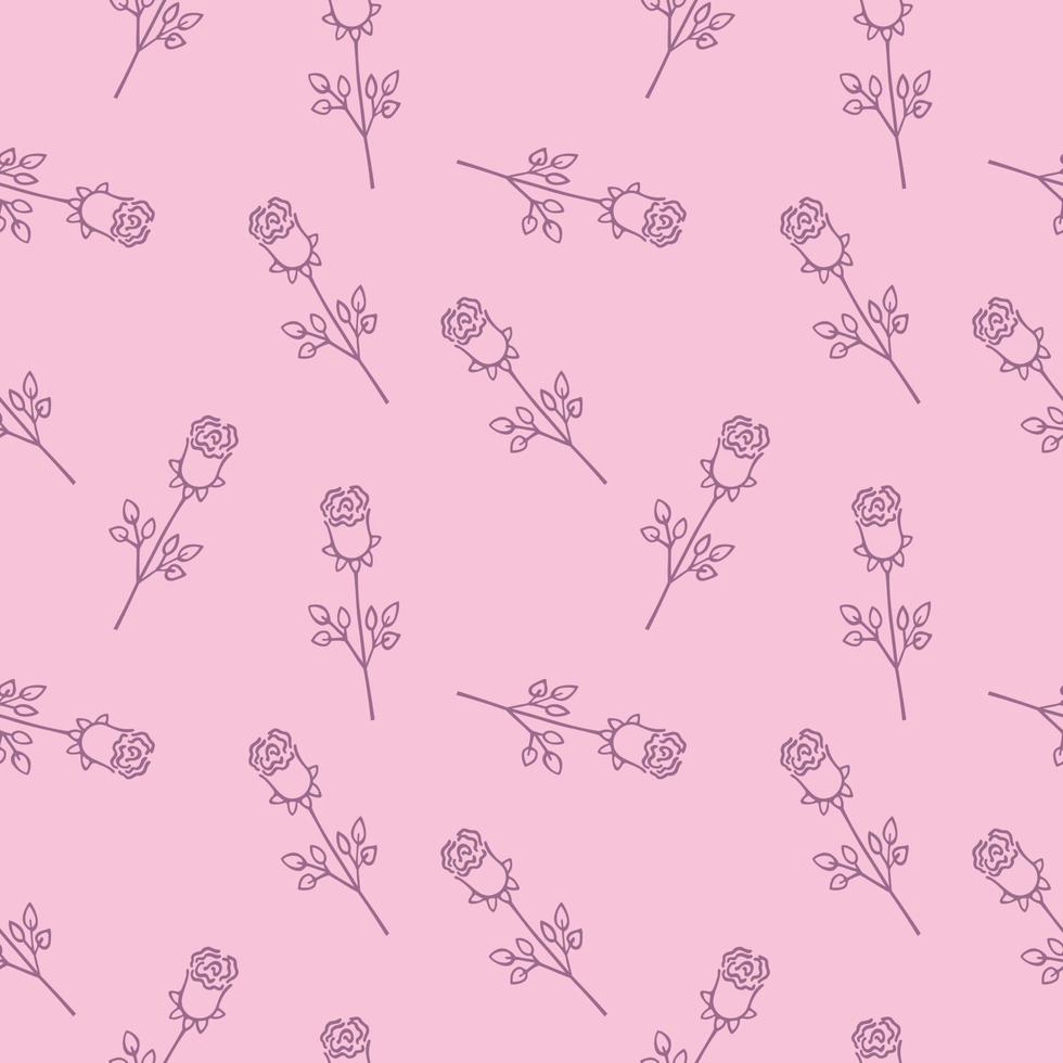 motif sans fin sans couture avec un motif de roses violettes sur fond rose. couverture de livre, tissu pour vêtements et imprimés pour femmes à la mode, papier d'emballage. modèle vectoriel avec un griffonnage d'une rose.