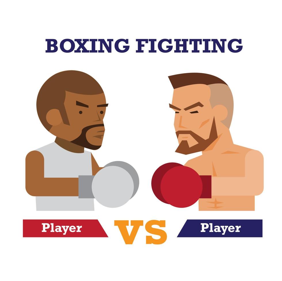 Duel de combat de boxe contre illustration plate, symbole d'icône, atout de jeu vecteur