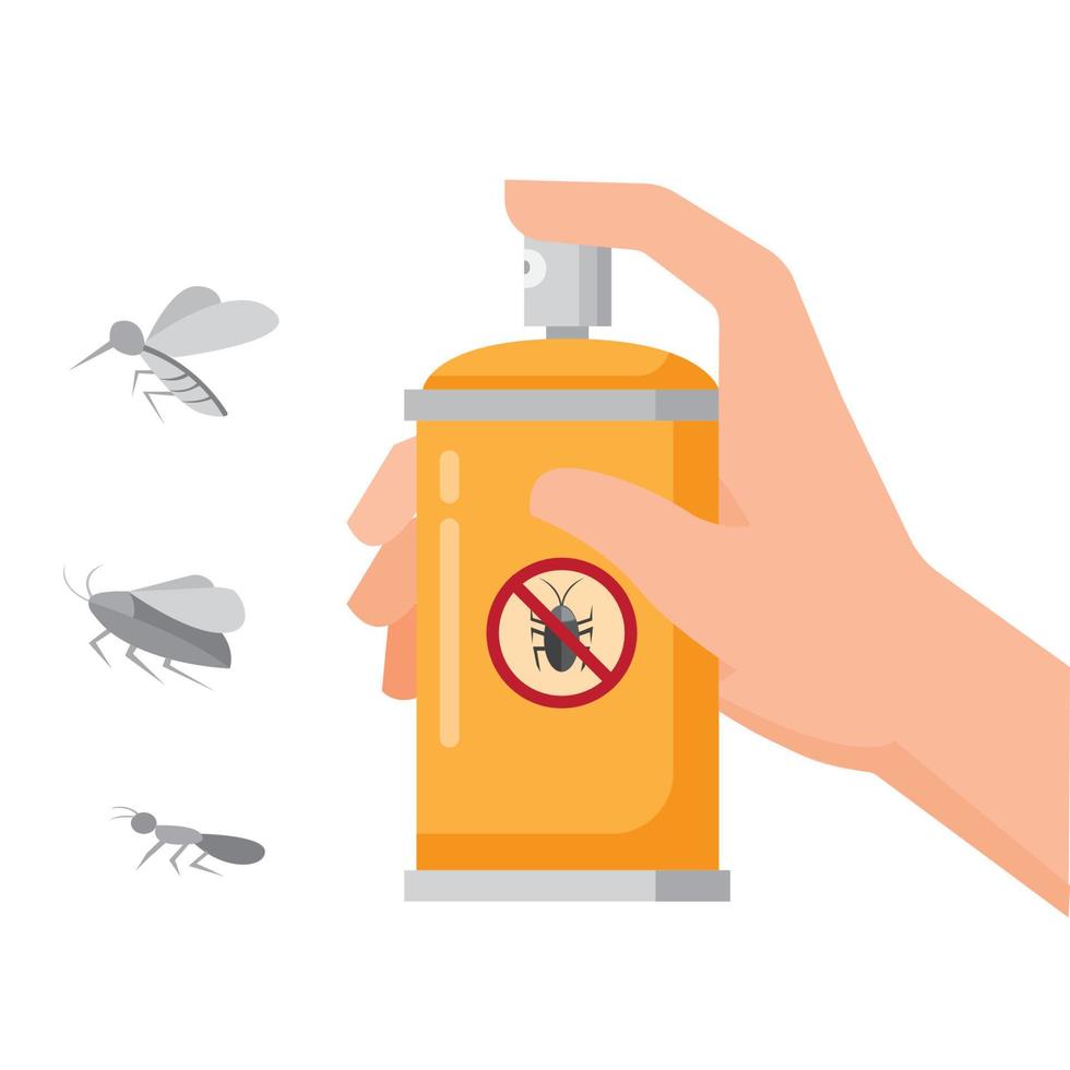 main tenant une bouteille de protection contre les moustiques et autres insectes dans un vecteur d'illustration plat