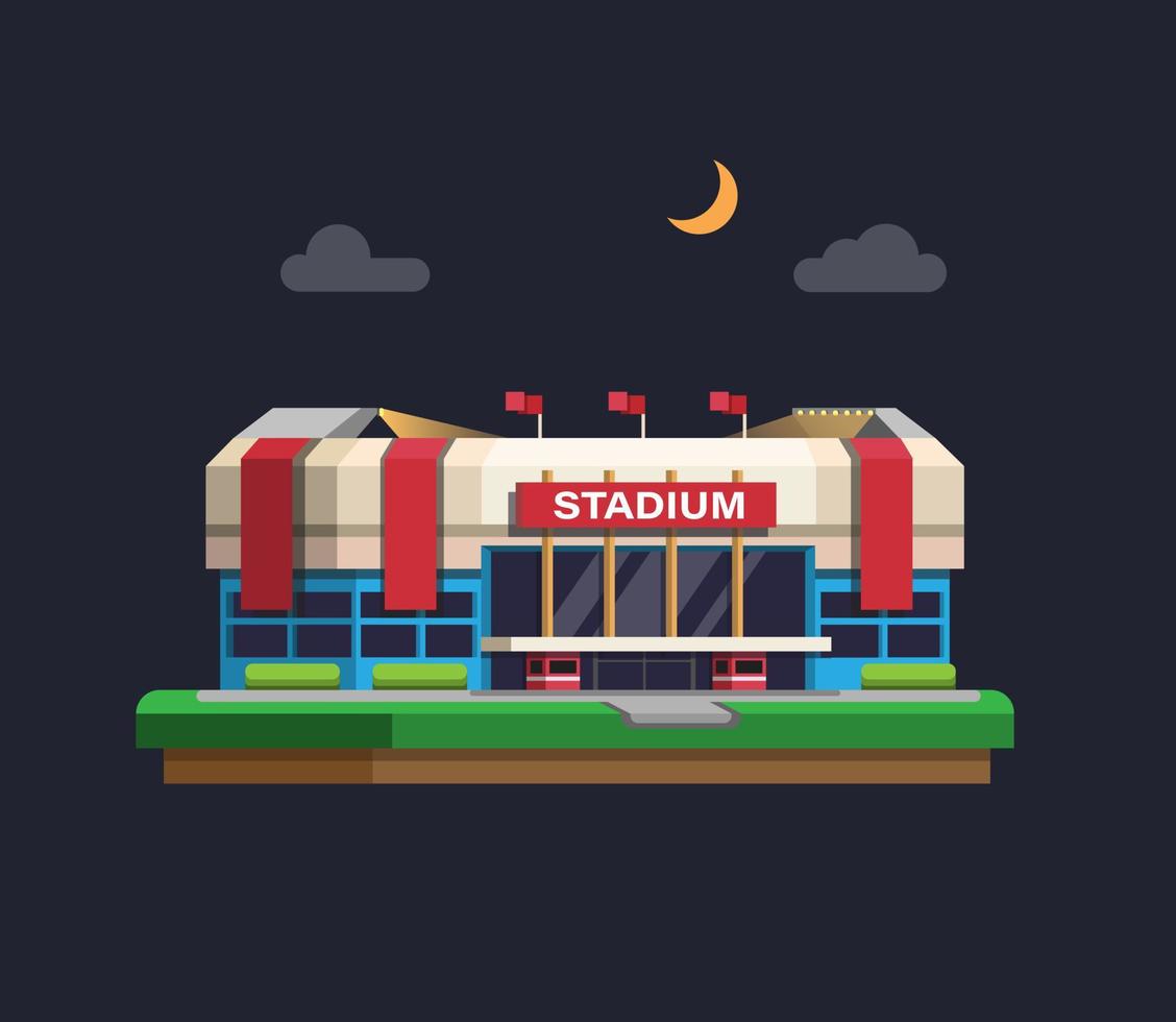 stade de sport d'arène dans le concept de nuit en vecteur d'illustration de dessin animé plat