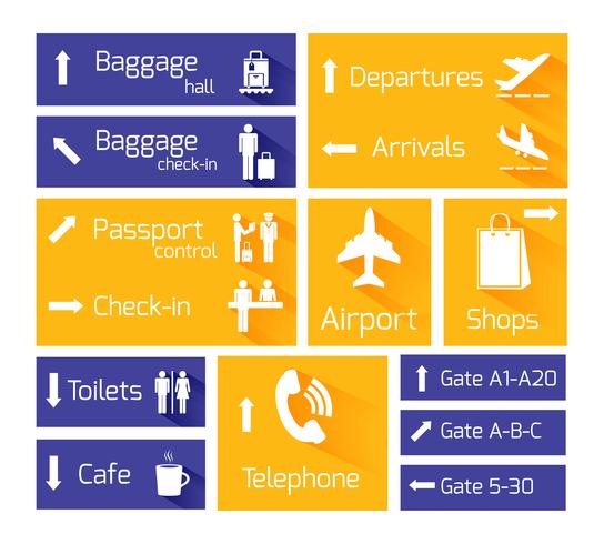 Éléments de conception infographique de navigation aéroportuaire vecteur