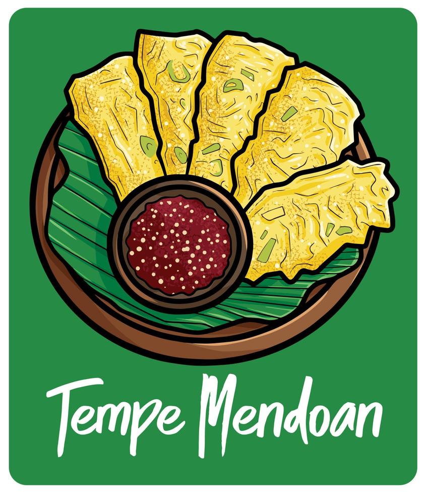 snack traditionnel tempe mendoan d'indonésie en style cartoon vecteur