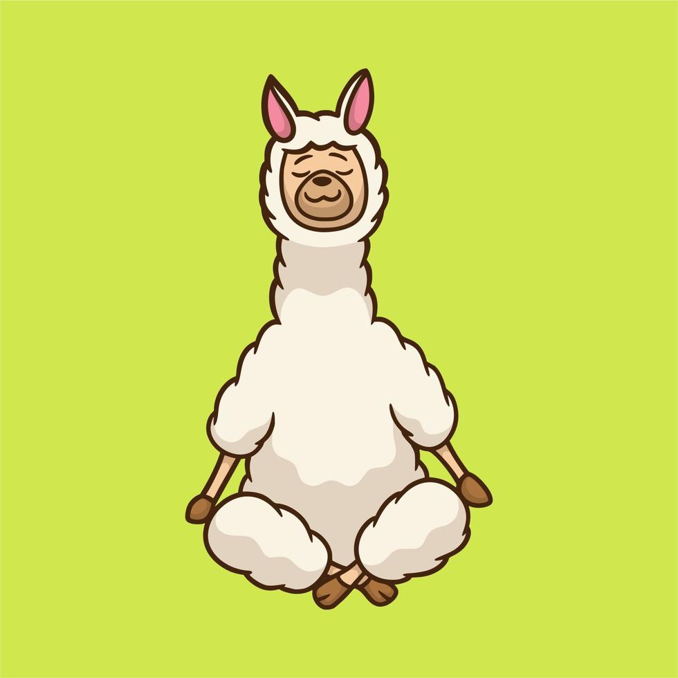 dessin animé animal conception lama yoga pose mignon mascotte logo vecteur