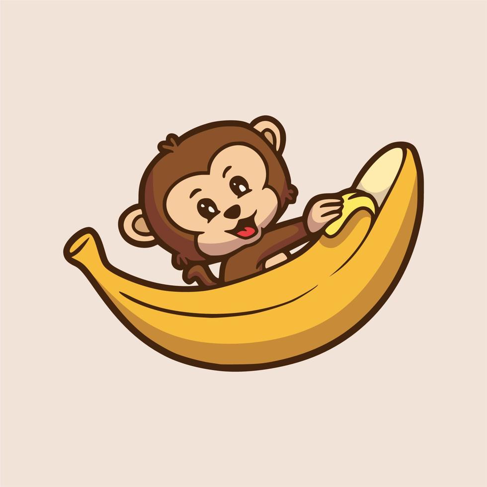 dessin animé animal design singe épluchant banane mignon mascotte logo vecteur