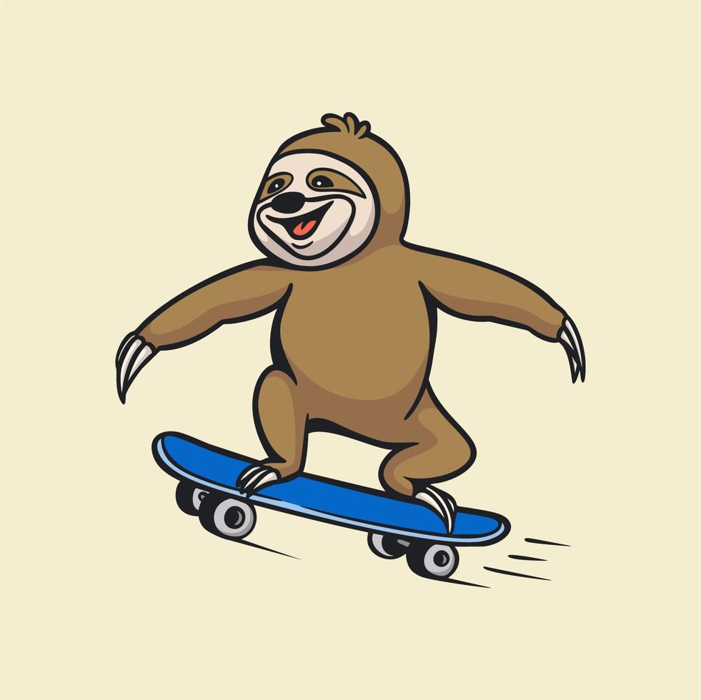 dessin animé animal design skateboard paresseux mignon mascotte logo vecteur