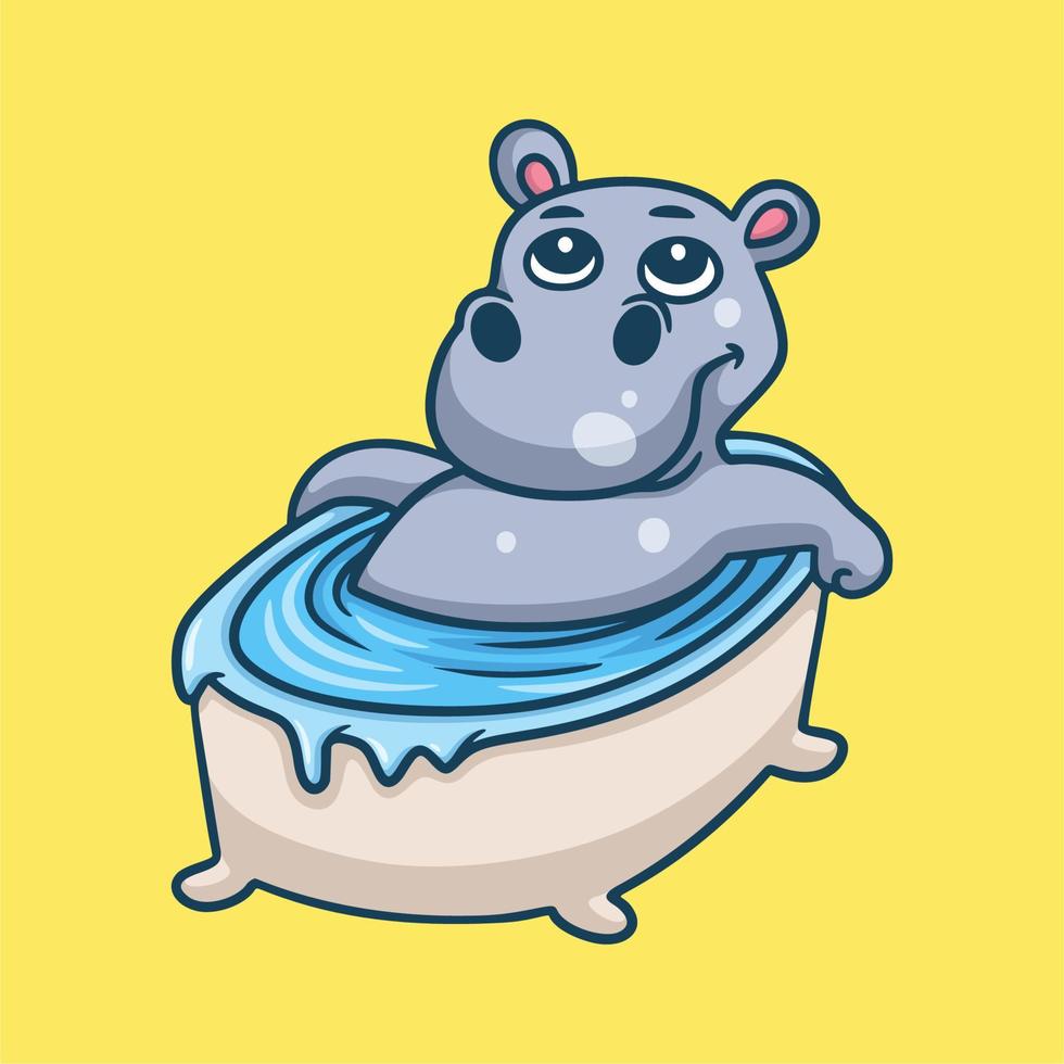 hippopotames de conception d'animaux de dessin animé trempant dans le logo de mascotte mignon de bain vecteur