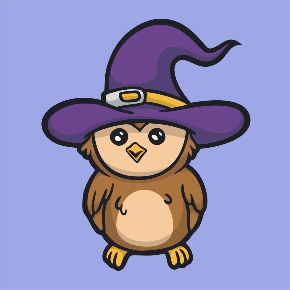 animal de dessin animé concevoir un hibou portant un chapeau de sorcière logo mascotte mignon vecteur