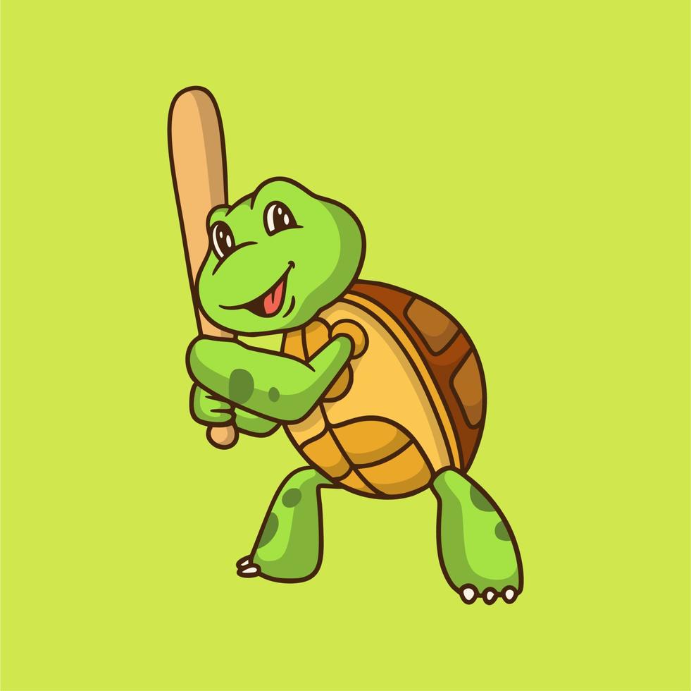 dessin animé animal conception tortue jouant au baseball logo mascotte mignon vecteur