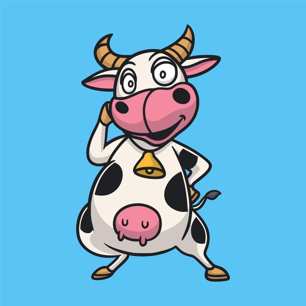 dessin animé animal design vaches heureuses logo mascotte mignon vecteur