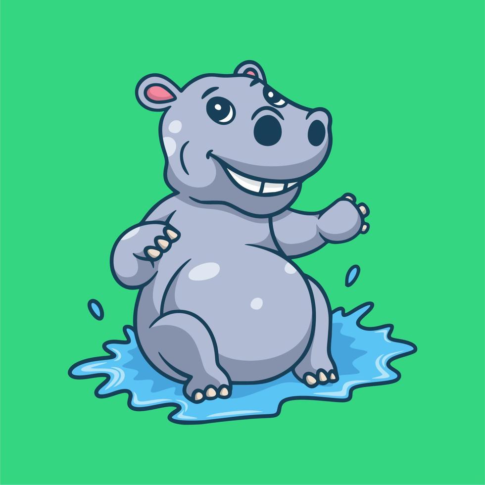 hippopotames de conception d'animaux de dessin animé s'asseoir et jouer à l'eau logo de mascotte mignon vecteur