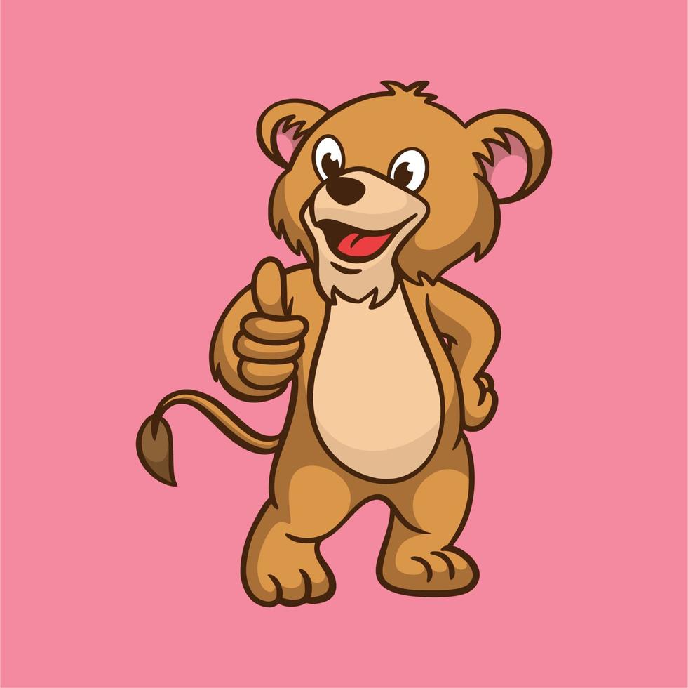 dessin animé animal conception enfants lion pouces vers le haut pose mignon mascotte logo vecteur