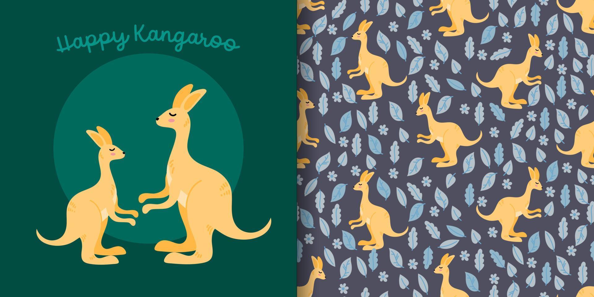 illustration de dessin animé mignon kangourou animal avec jeu de modèles sans couture vecteur