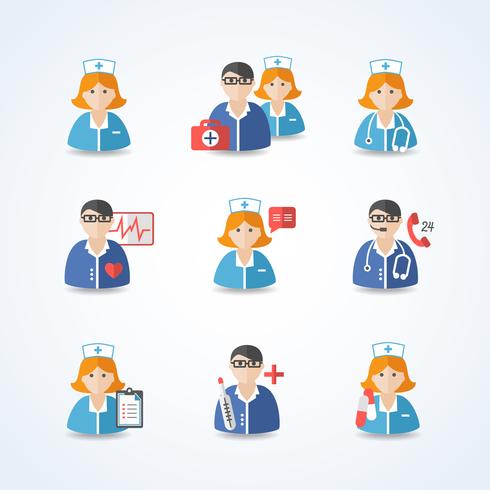 Médecin et infirmières Icons Set vecteur