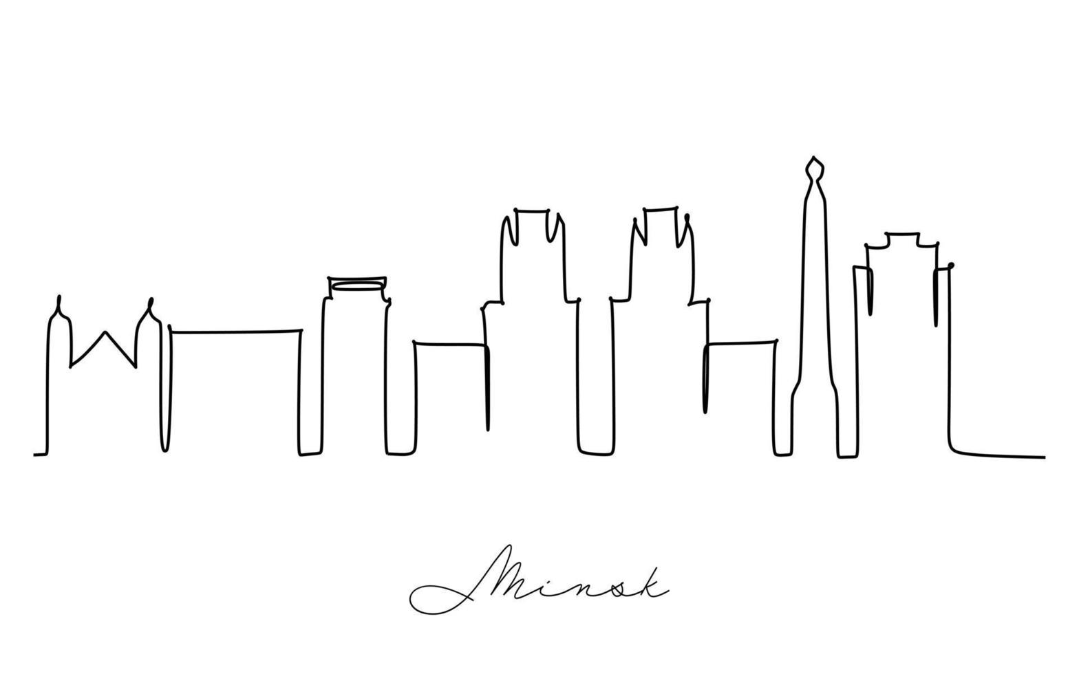 un seul dessin des toits de la ville de minsk, en biélorussie. paysage de ville historique dans le monde. meilleure décoration murale de destination de vacances. trait modifiable tendance ligne continue dessiner illustration vectorielle de conception vecteur