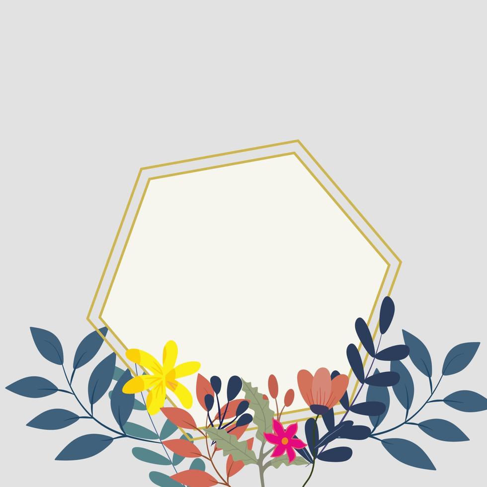 beau cadre pentagone avec des feuilles de fleurs vecteur