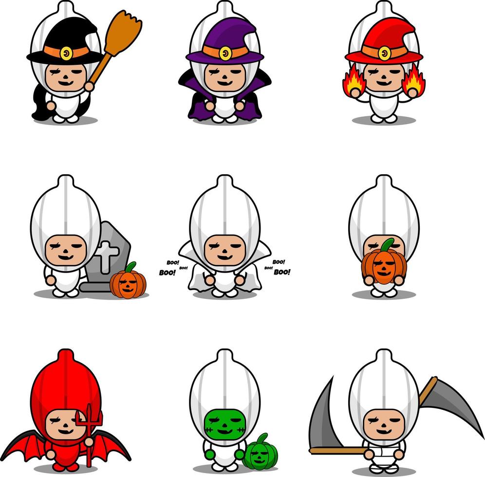 vecteur de dessin animé personnage légume ail mascotte costume halloween bundle ensemble