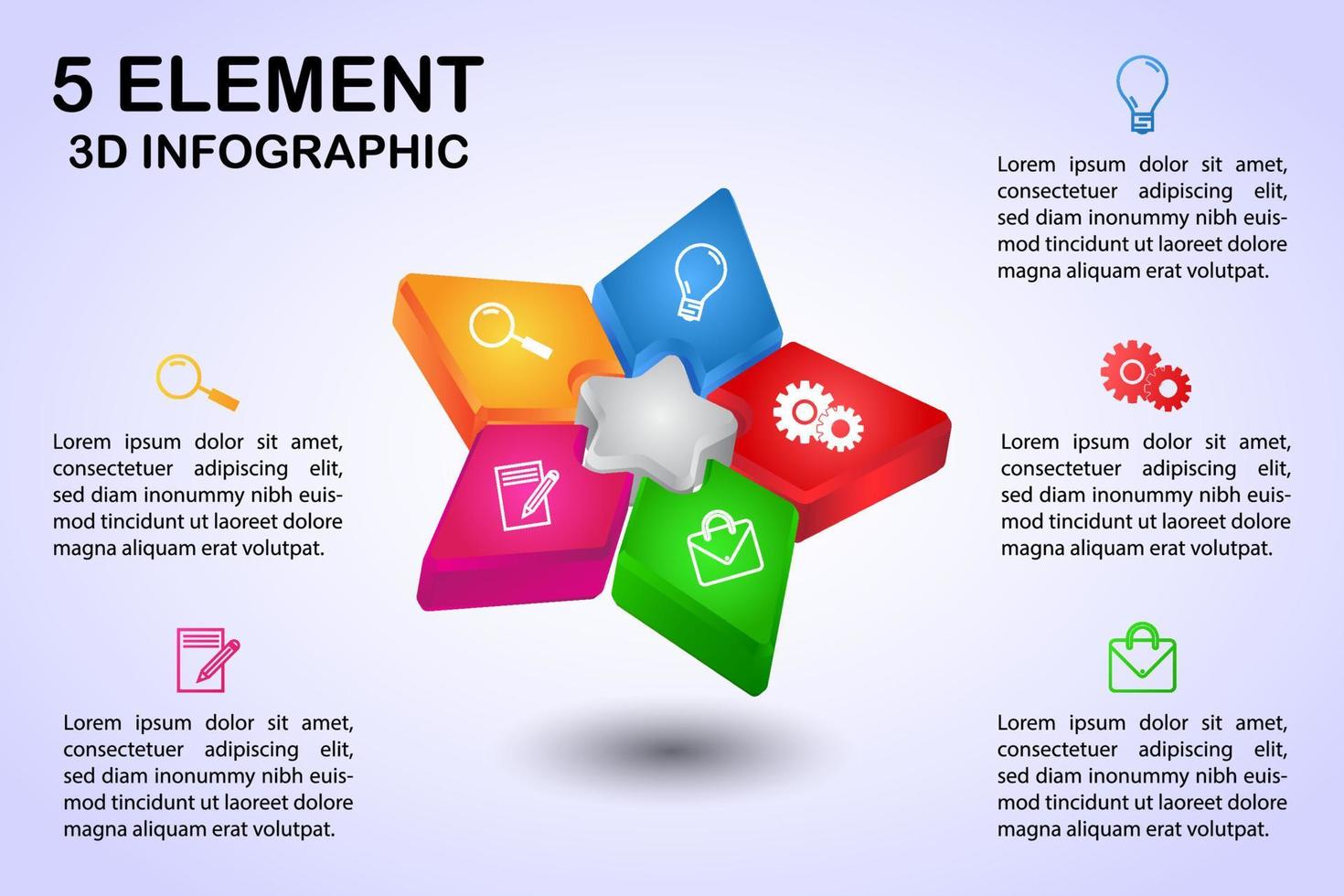 diagramme d'infographie 3d étoile moderne avec 5 éléments vecteur